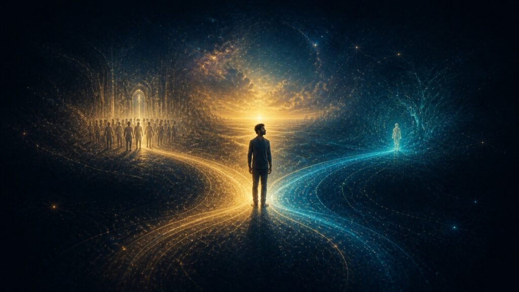 A contemplative person where three luminous paths of community, faith, and spirituality meet